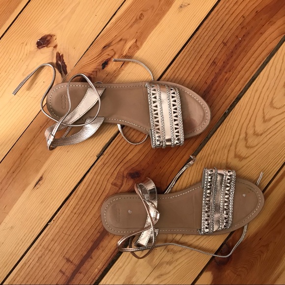 Shoes - Gold Tie Up Sandals Shoes - Gold Tie Up Sandals